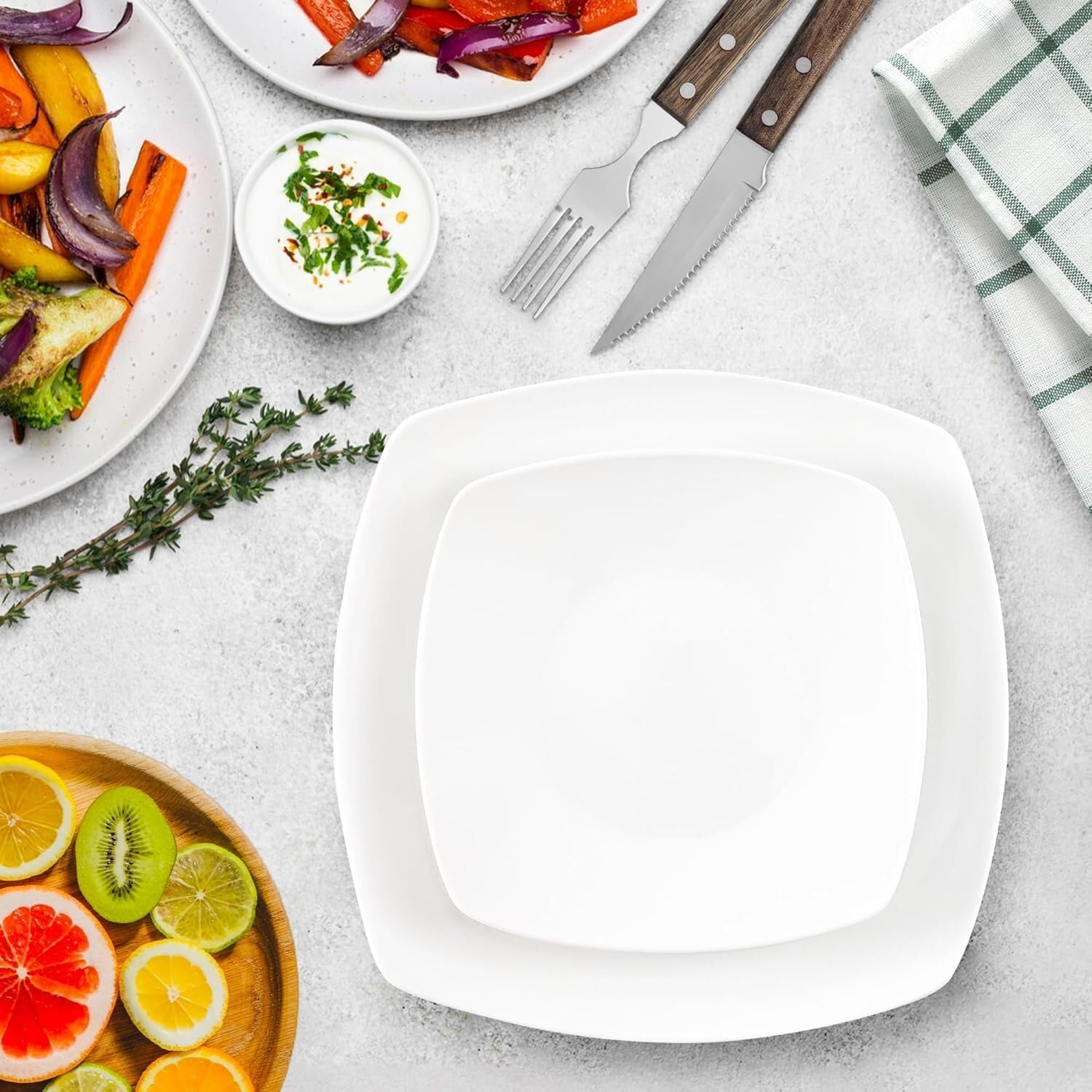 Zulay Kitchen Luna Plates and Bowls Sets, 16 Piece Modern Porcelain Dish Set for 4, Chip and Scratch Resistant Square Dinnerware Set