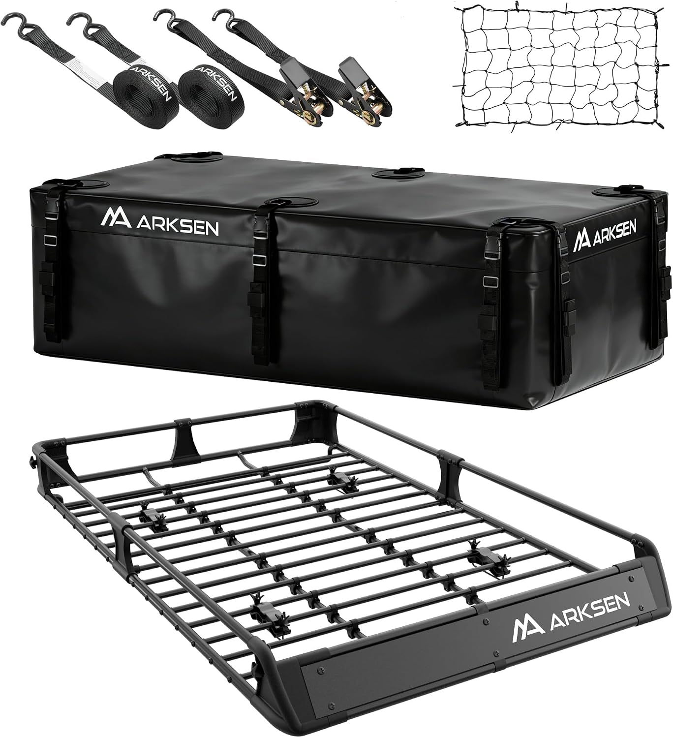 2-in-1 Foldable Fairing Roof Rack Cargo Basket (Deflector & Flat Mode), 64" x 39" Heavy Duty Steel Rooftop Carrier, 250 lbs Max Load, Fits SUV Truck Pickup for Kayaks, Canoes & Luggage