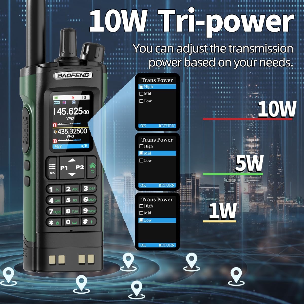 BAOFENG UV-32 Radio Ham Radio Handheld 10W Long Range Rechargeable NOAA Weather Receiver 5RM K5 Tactical Two Way Radio Walkie Talkie for Adults with