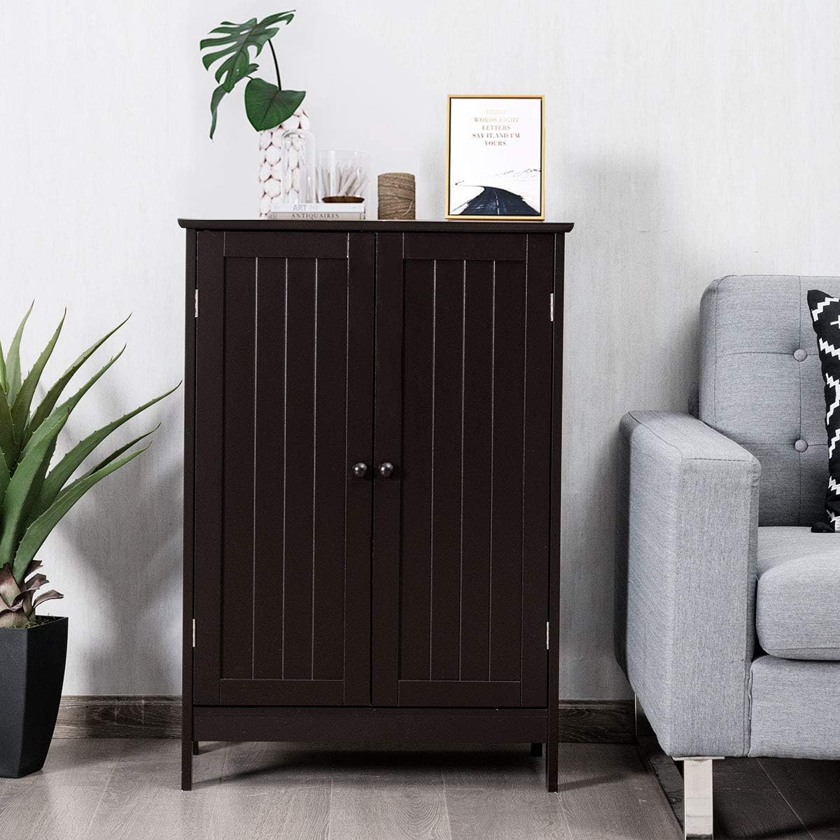 GLACER Bathroom Floor Cabinet, Wooden Storage Cabinet (White)
