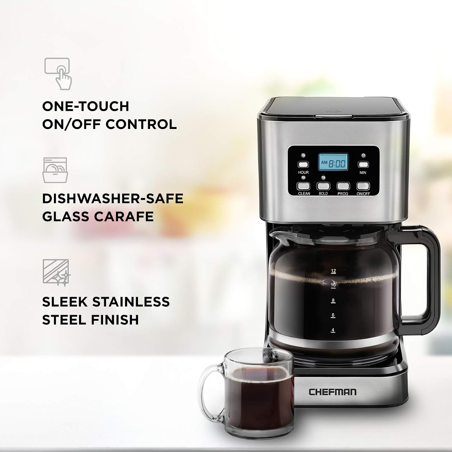 Chefman 12-Cup Programmable Coffee Maker, Electric Brewer, Auto Shut Off, Digital Display w/Auto-Brew Function, Anti-Drip Pot