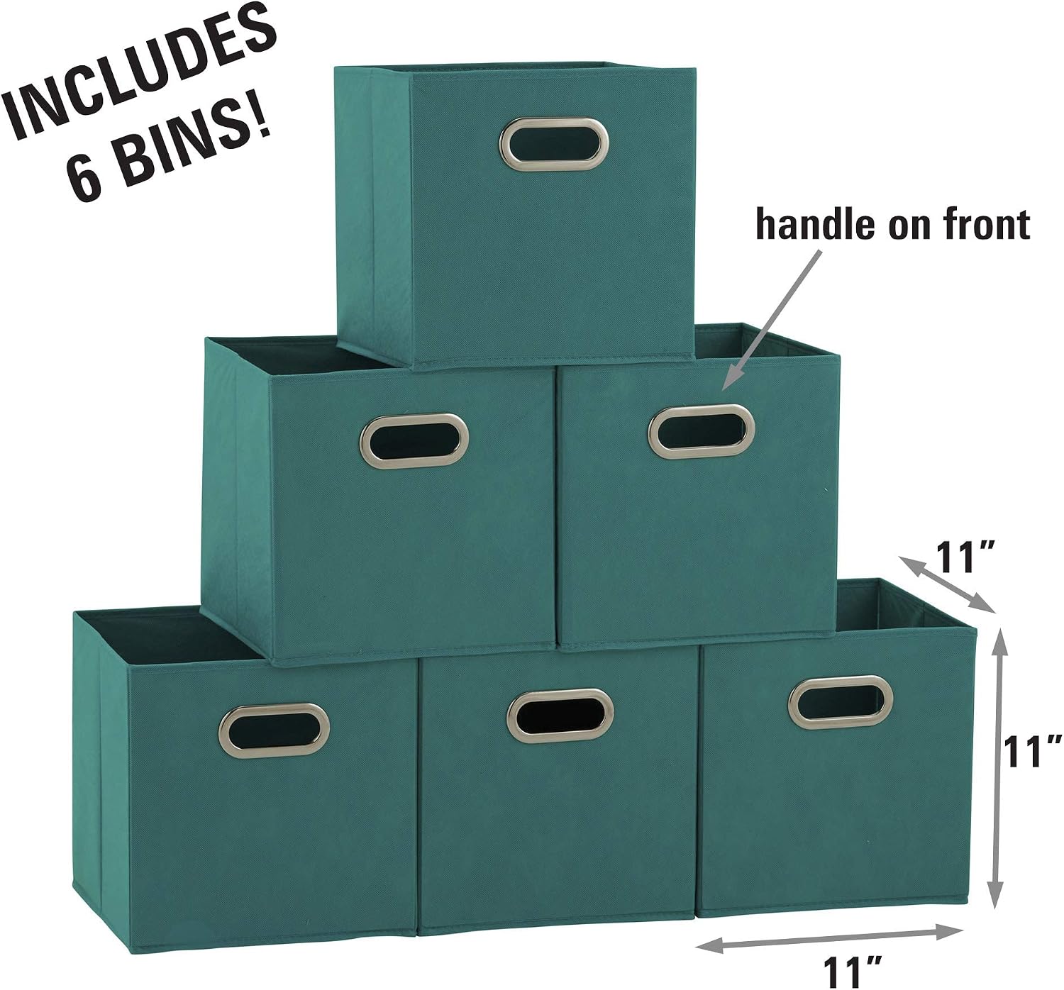 Household Essentials Fabric Storage Bins 6 Piece Set, Strong Poly-Woven Fabric, Sturdy Chipboard Sides, Grommet Front Handle, Stackable and Foldable, Classic Design, Navy