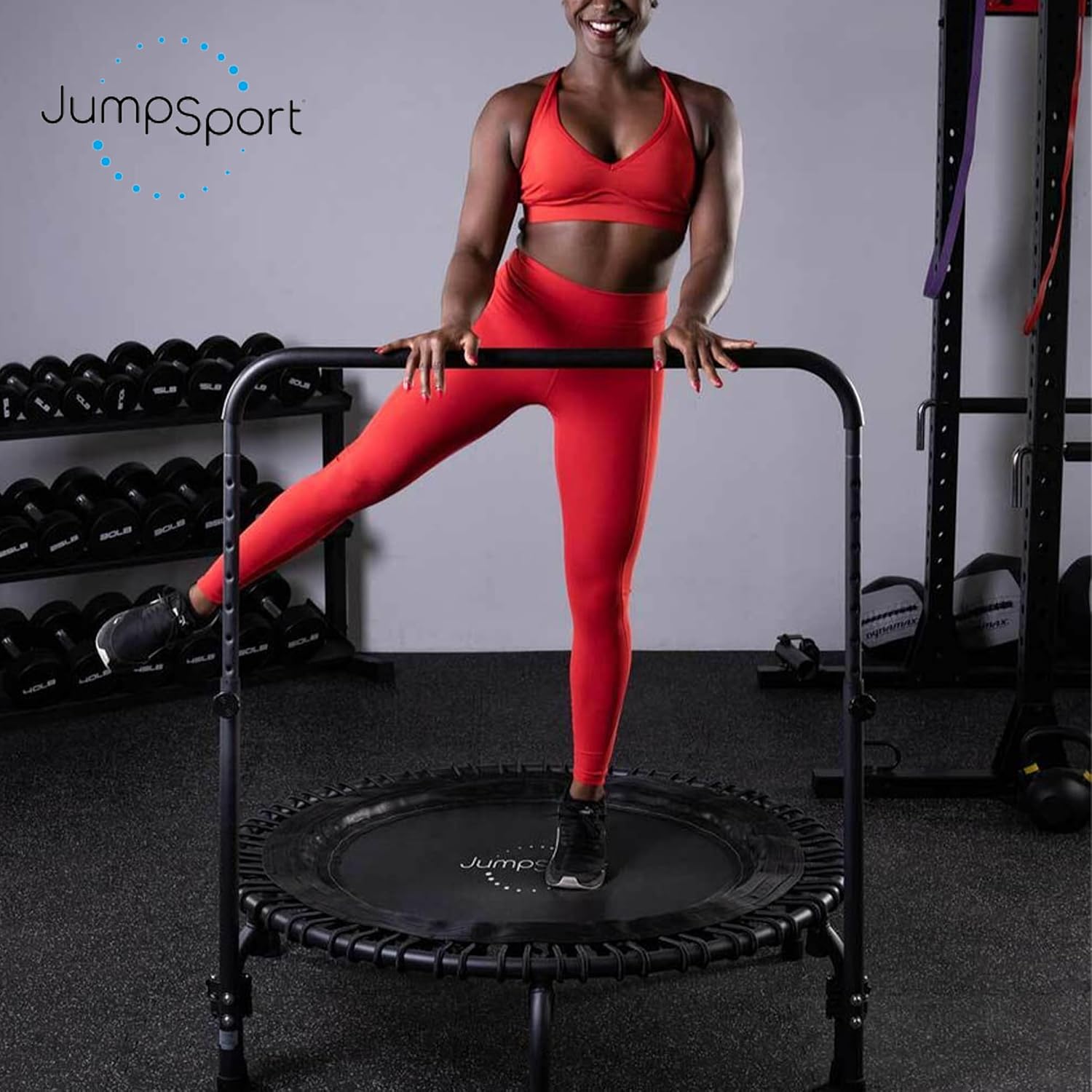 JumpSport Handle Bar Accessory for Arched Leg Fitness Trampolines, Bouncer, Rebounder Trampoline for Adults Indoor and Outdoor, Black