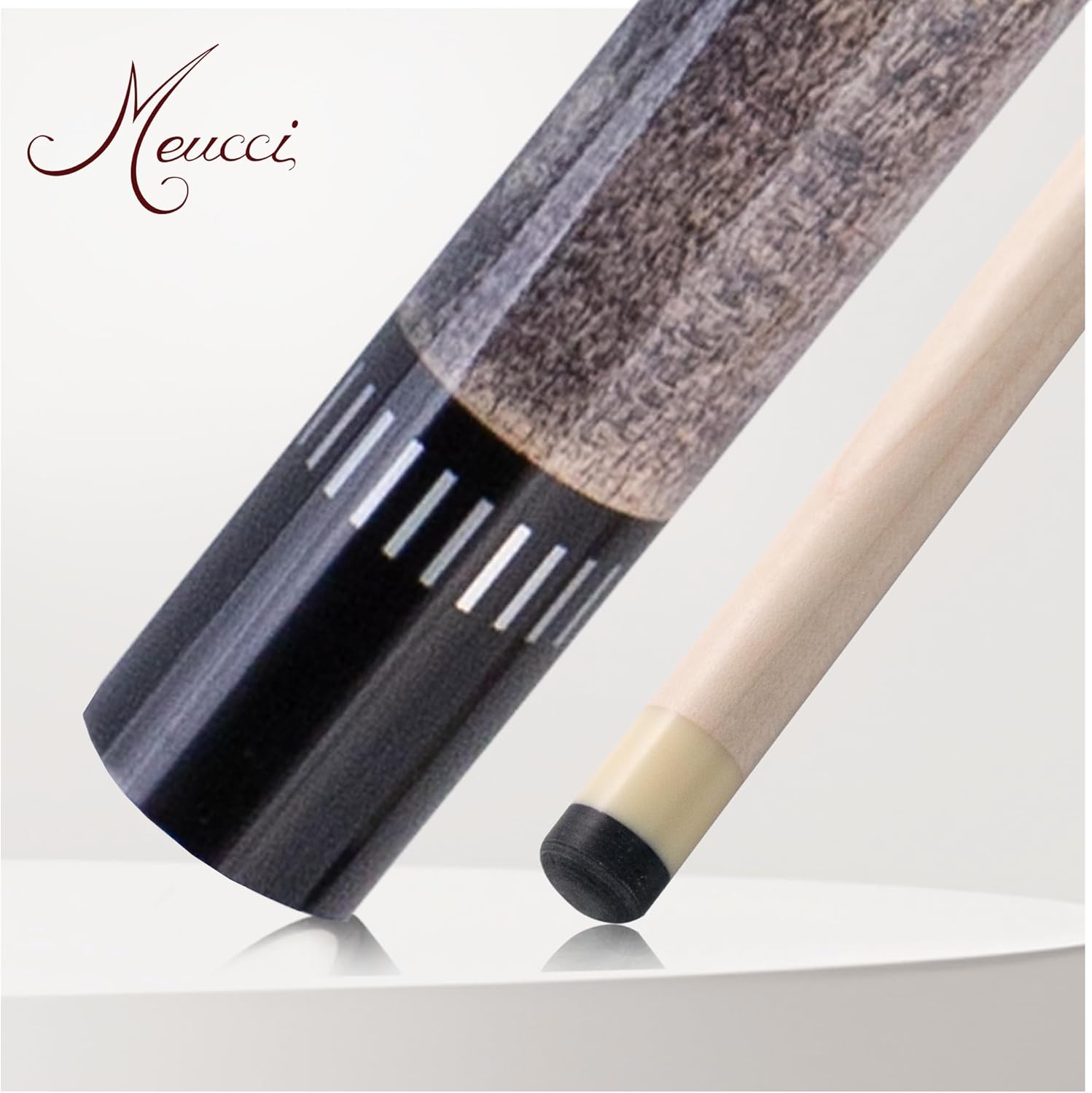 Meucci Pool Cue - SW Bar Box 1, Pool Stick w/Smoke Stained Forearm, Curly Maple Points, High Impact Cue Tips