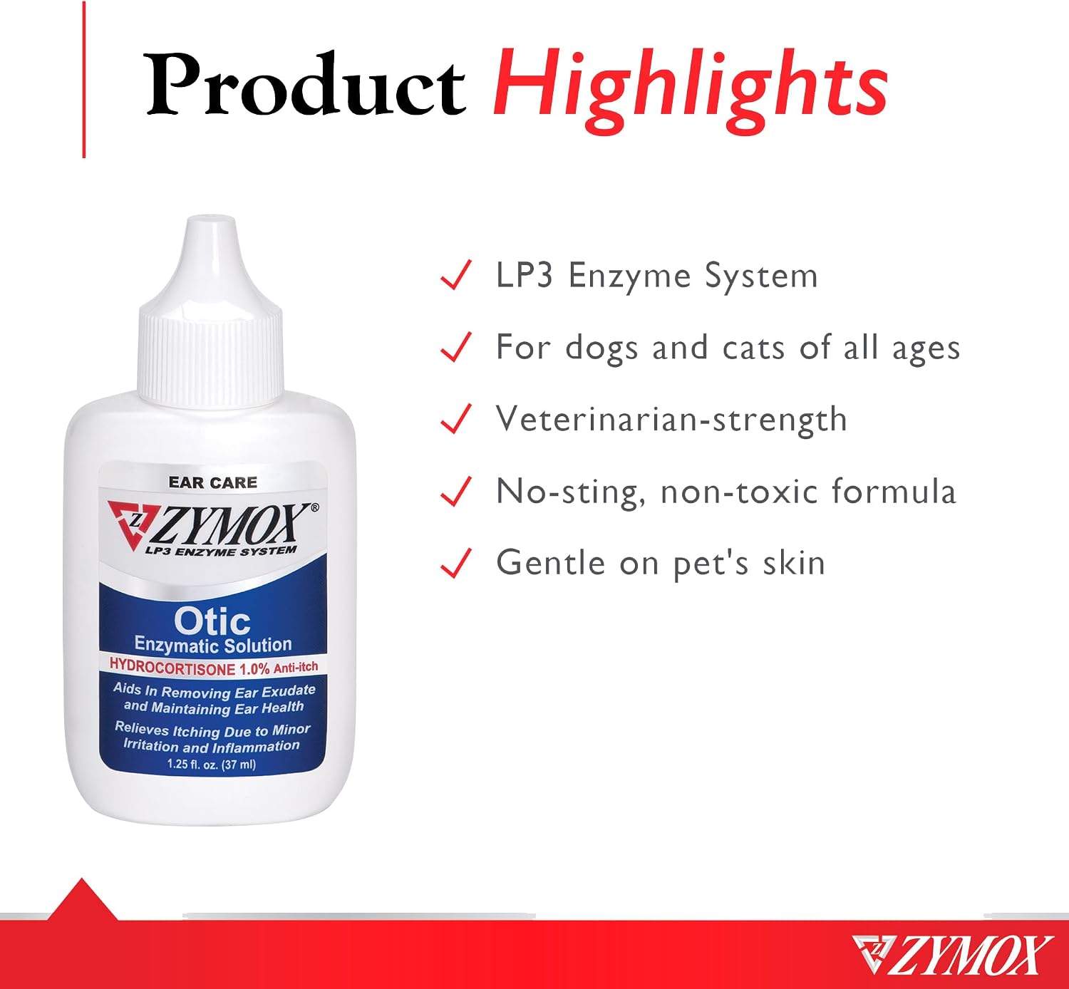 Zymox Otic Enzymatic Solution for Dogs and Cats to Soothe Ear Infections with 1% Hydrocortisone for Itch Relief, 4oz