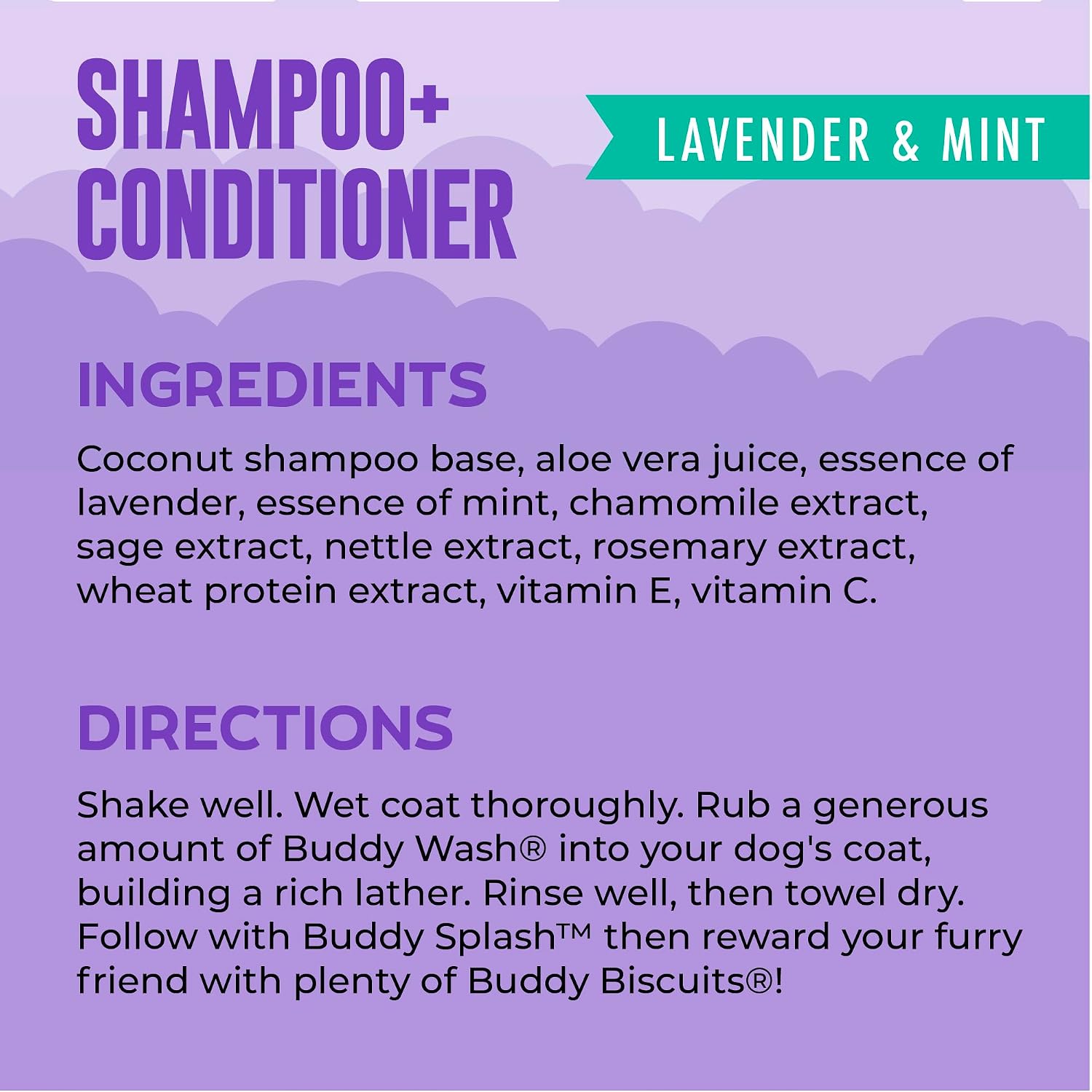 Buddy Grooming Wash 2 in 1 Dog Shampoo, Lavender & Mint, 16 oz. Bottle