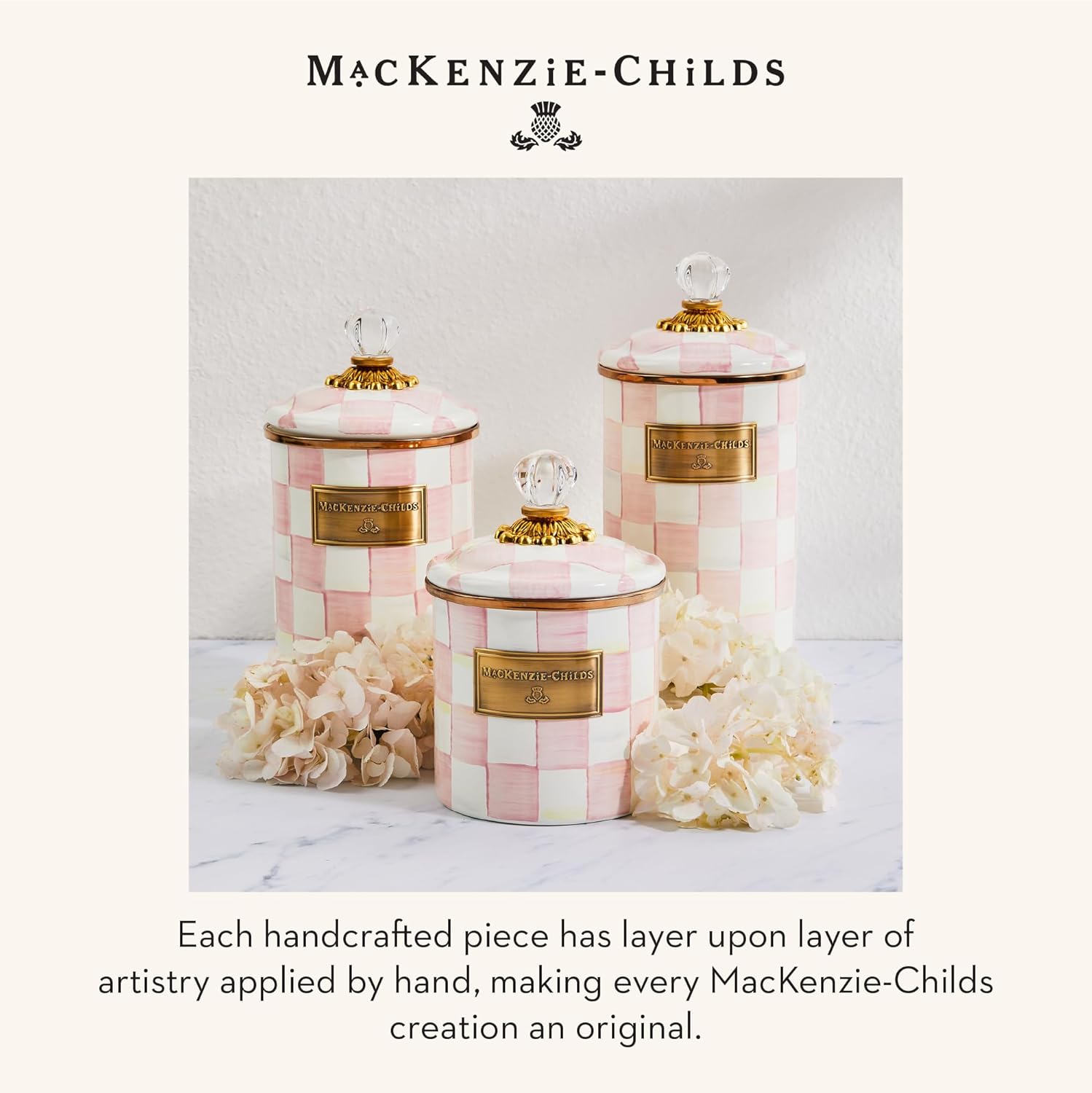 MACKENZIE-CHILDS Enamel Canister, Small, Black-and-White Courtly Check