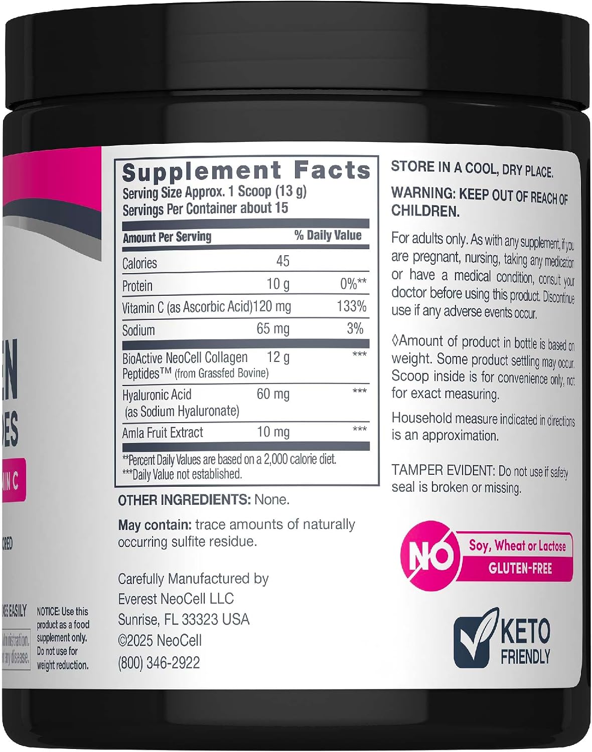 NeoCell Collagen Peptides Powder | 6.9 oz | Unflavored Supplement | with Vitamin C and Hyaluronic Acid | Advanced Formula | Hair, Skin, & Nails | for Women and Men | With Vitamin C and Hyaluronic Acid | Advanced Formula | Hair, Skin, & Nails | for Women…