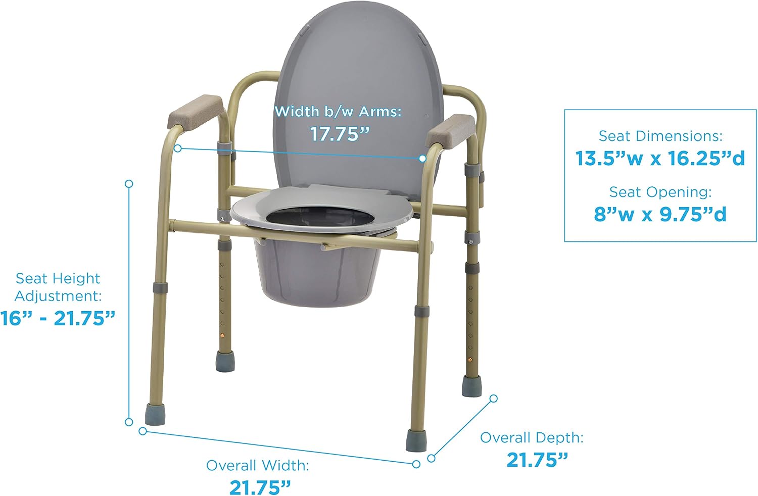 NOVA Medical Products Folding Commode, Over Toilet and Bedside Commode, Comes with Splash Guard/ Bucket/ Lid, Gray, 1 Count