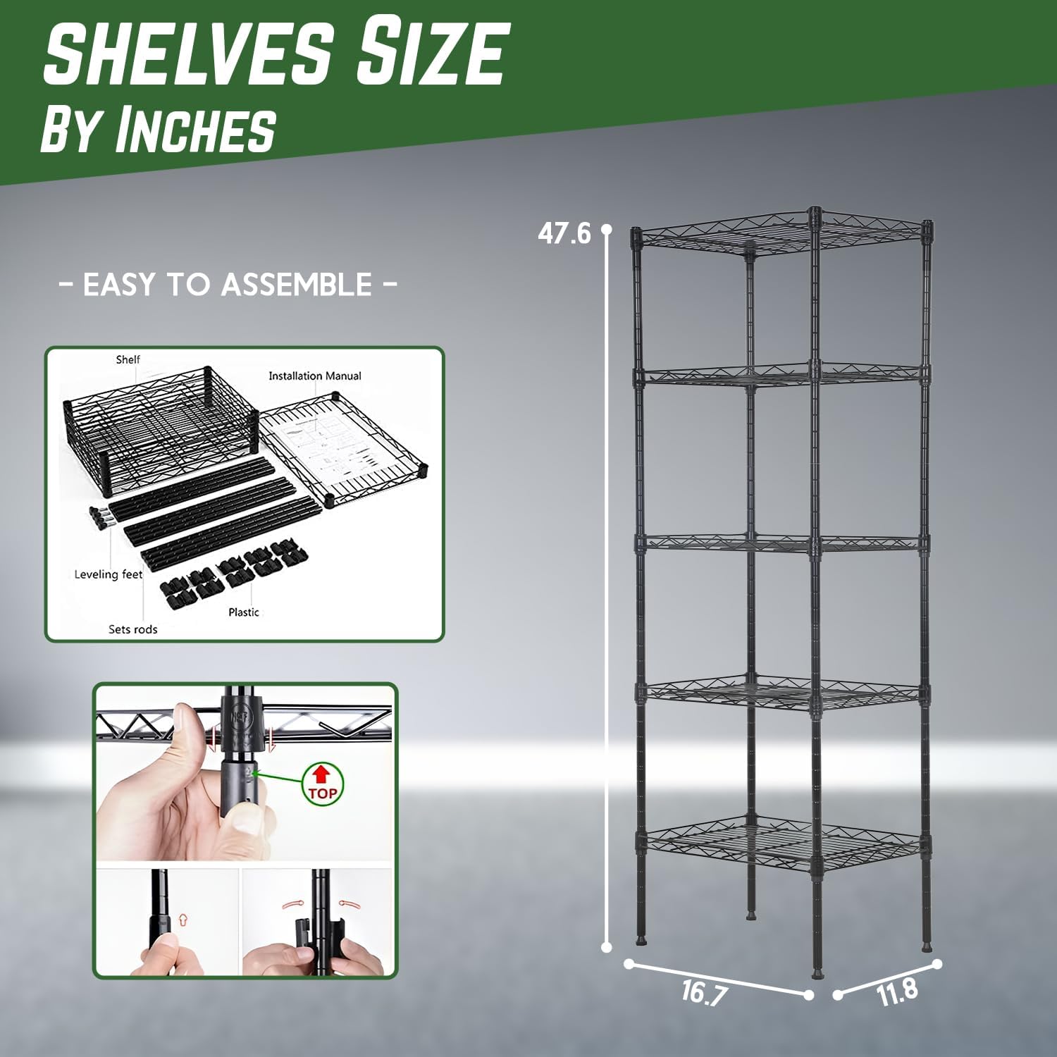 PayLessHere | 6-Tier Wire Shelf with Wheels | 45"x18"x82" | Black
