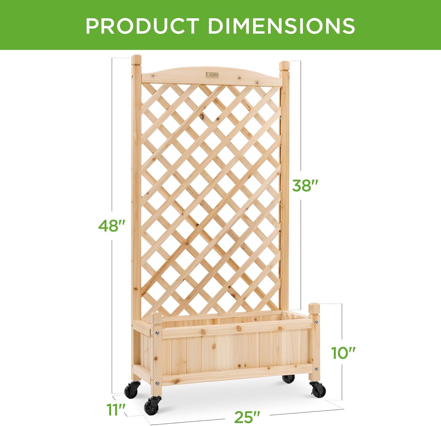 Best Choice Products Set of 2 48in Wood Planter Box & Diamond Lattice Trellis, Mobile Outdoor Raised Garden Bed for Climbing Plants w/Drainage Holes