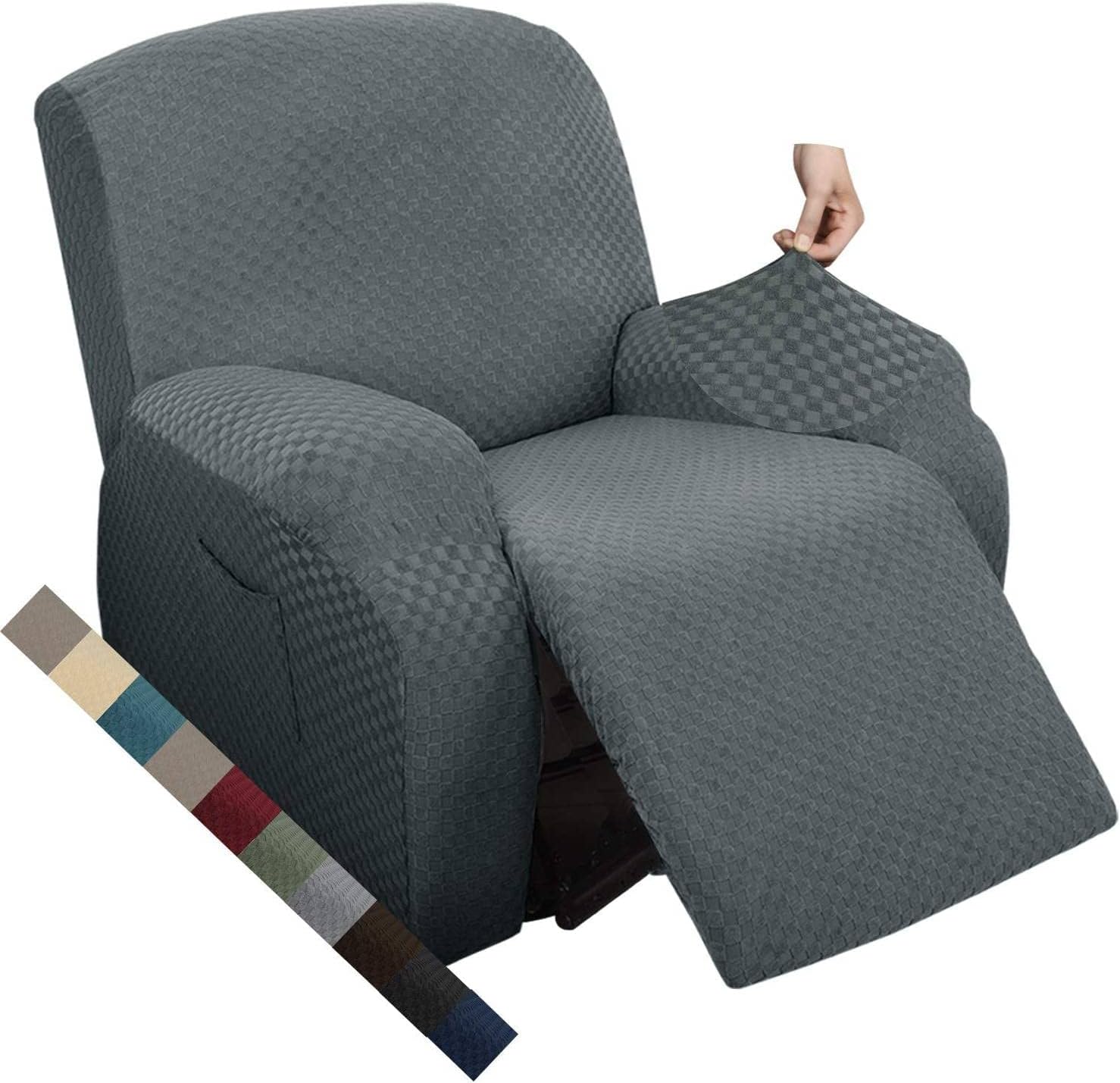 MAXIJIN Latest Recliner Slipcovers for Living Room 4 Pieces Stretch Jacquard Recliner Chair Cover Soft Fitted Recliner Protector with Elastic Bottom