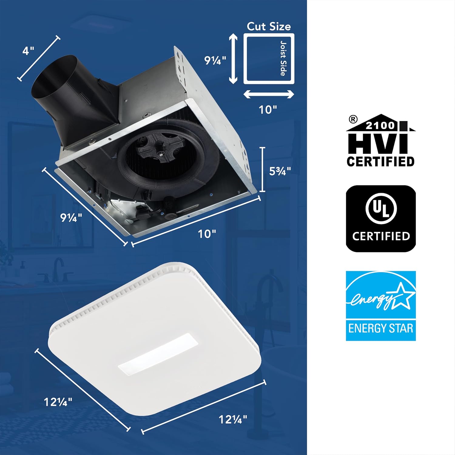 Broan-NuTone Bathroom Exhaust Fan – Retrofit Design Replaces Existing Fan Without Attic Access, Quiet 1.0 Sones, 110 CFM, Powerful Ventilation with 4 Selectable CCT Light Settings for a Modern Look