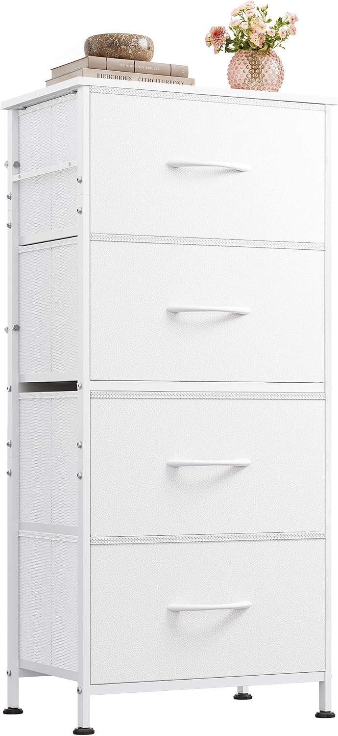WLIVE Small Dresser Nightstand for Bedroom, 4 Drawers, Light Grey | 4 vertical fabric drawers, Space-saving tower, Bedroom or closet use, Chest of drawers, Dresser for small spaces