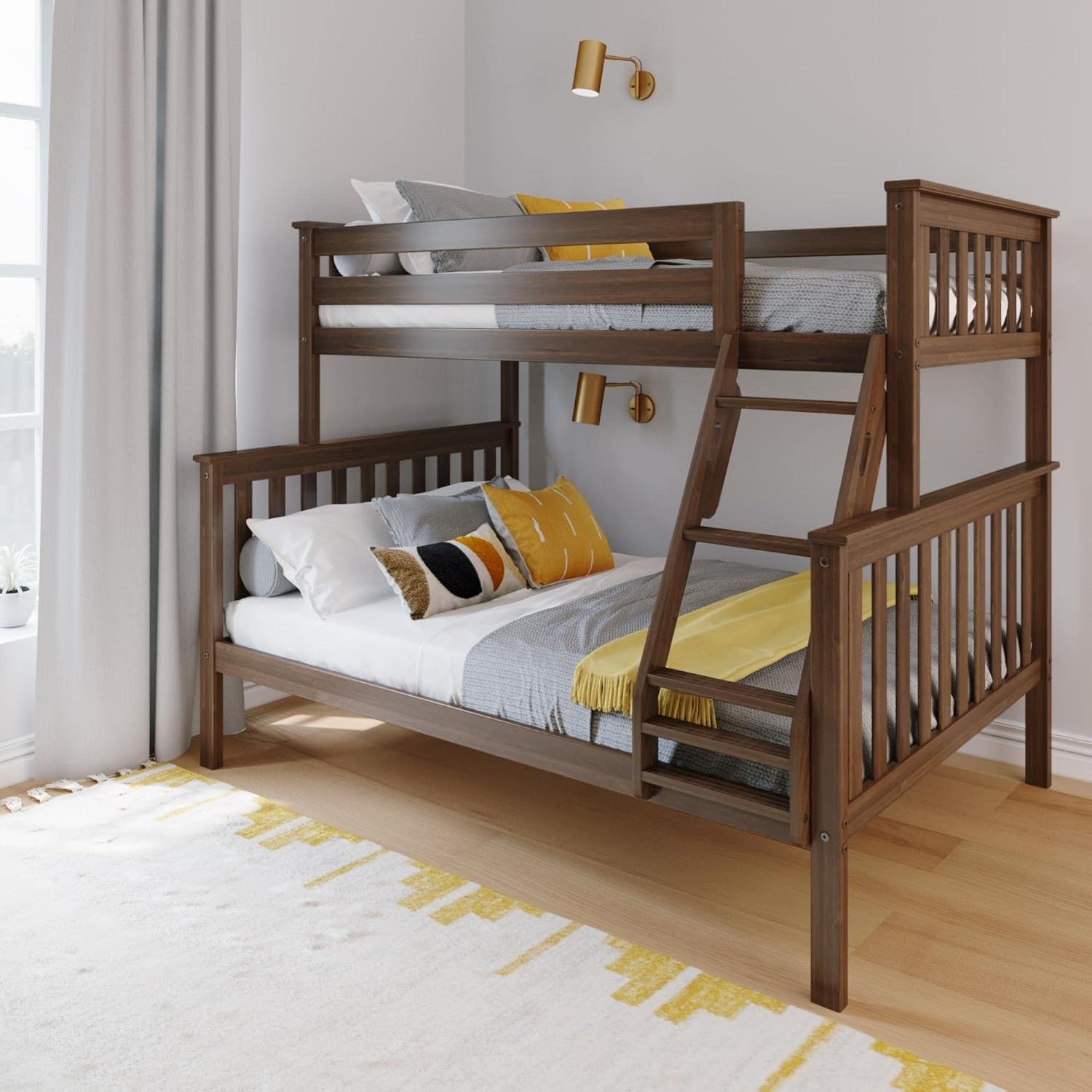 Max & Lily Bunk Bed Twin over Twin, Solid Wood Bunk Bed Frame with Ladder for Kids, 14" Safety Guardrails, Easy Assembly, No Box Spring Needed, White