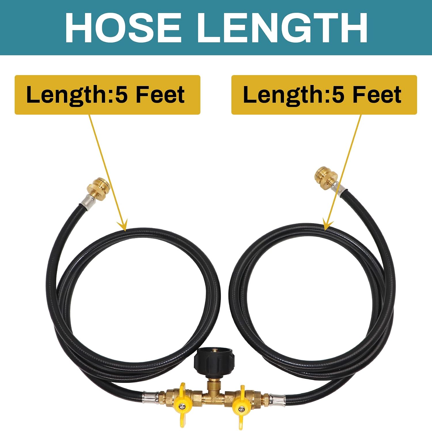 5ft Propane 2Way Splitter Adapter Hose with Shut-Off Valve for Grill/Heater