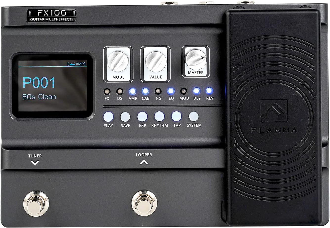 FLAMMA FX100 Guitar Multi-effects Pedal with 55 Amp Models 151 Built-in Effects 80' Looper 40 Drum Machine 10 3rd Party IR Slots Headphone OTG for