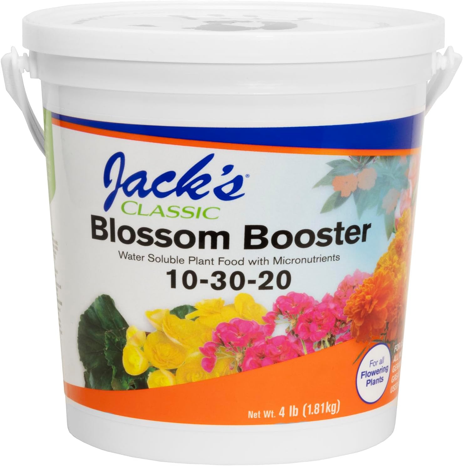 Jack's Classic 10-30-20 Blossom Booster Water-Soluble Fertilizer, 4lb | Powdered Plant Food, Targeted Micronutrient Package, Increases Bloom Color & Quantity, Liquid Root & Foliar Feeding