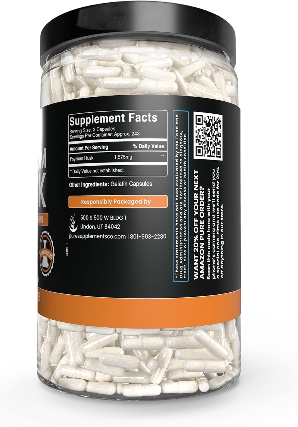 Pure Original Ingredients, Psyllium Husk, 365 Capsules