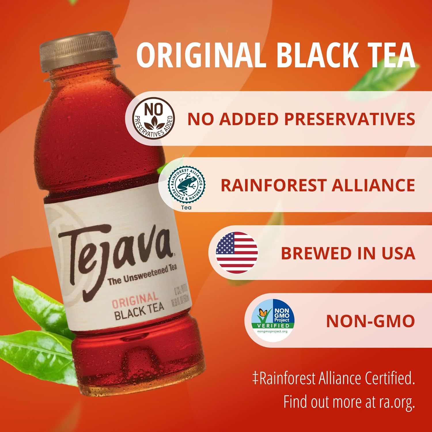 Tejava Pineapple Mango Unsweetened Black Iced Tea, 16.9 fl oz, Pack of 12