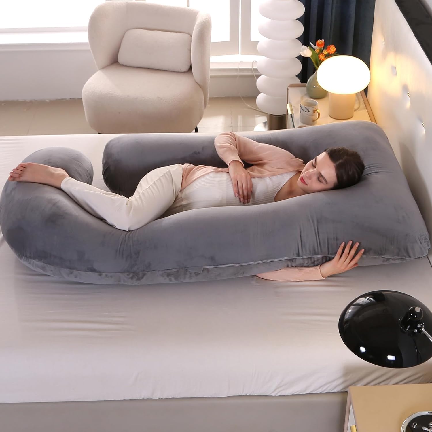 Victostar Pregnancy Pillow,57 inches U Shaped Maternity Pillow with Removable Cover Full Body Pillow Support for Back, HIPS, Legs, Belly (Dark Gray)