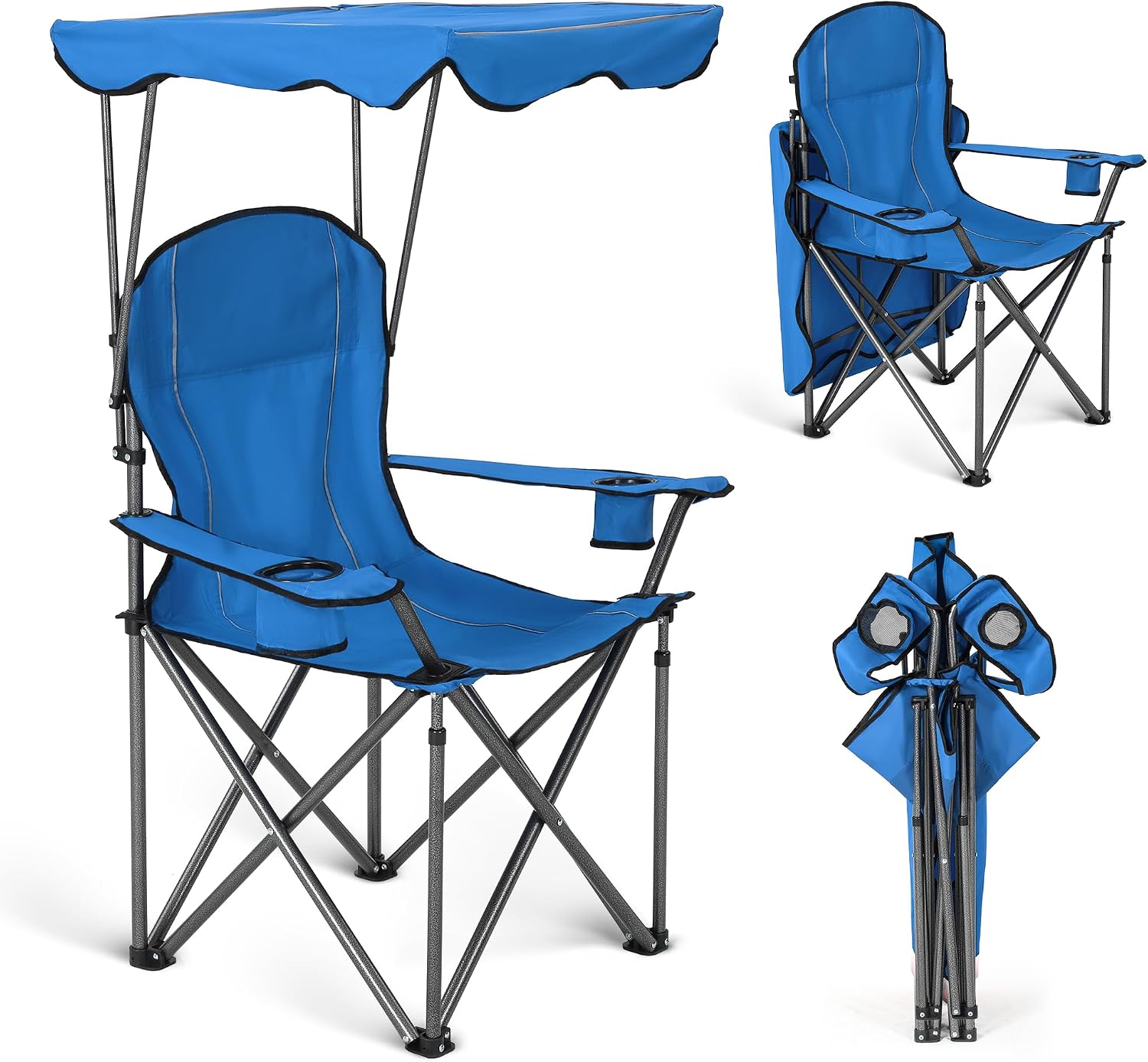 ALPHA CAMP Heavy Duty Canopy Camping Chairs with Adjustable Sunshade | Heavy duty 400 LBS, Steel Frame, Sturdy, Ergonomic,600D Oxford fabric ,Phone holder Cup holder,Carry Bag,Easy to set up