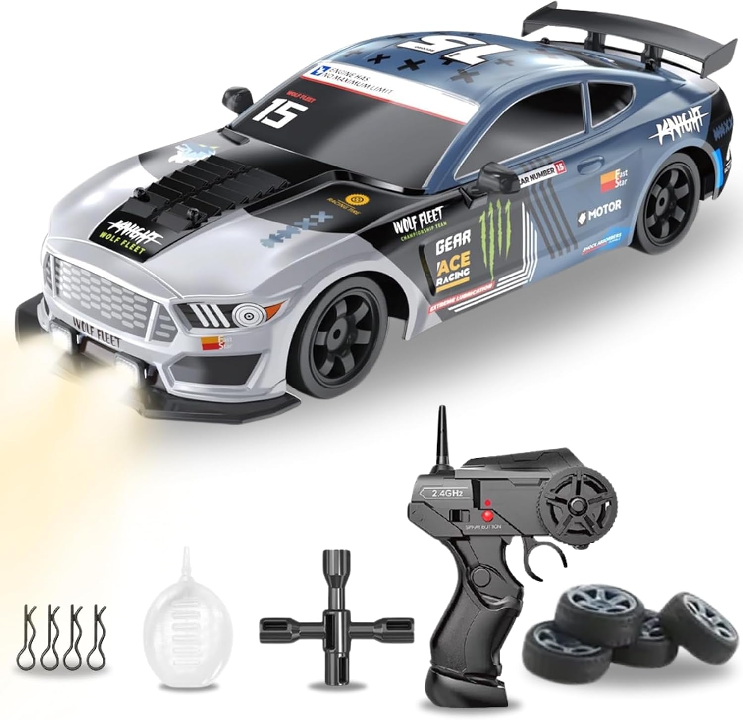 Liberty Imports RC Drift Car 1/16 2.4GHz 4WD Remote Control Sport Racing On-Road Vehicle with LED Light, Batteries and Drift Tires (Red)
