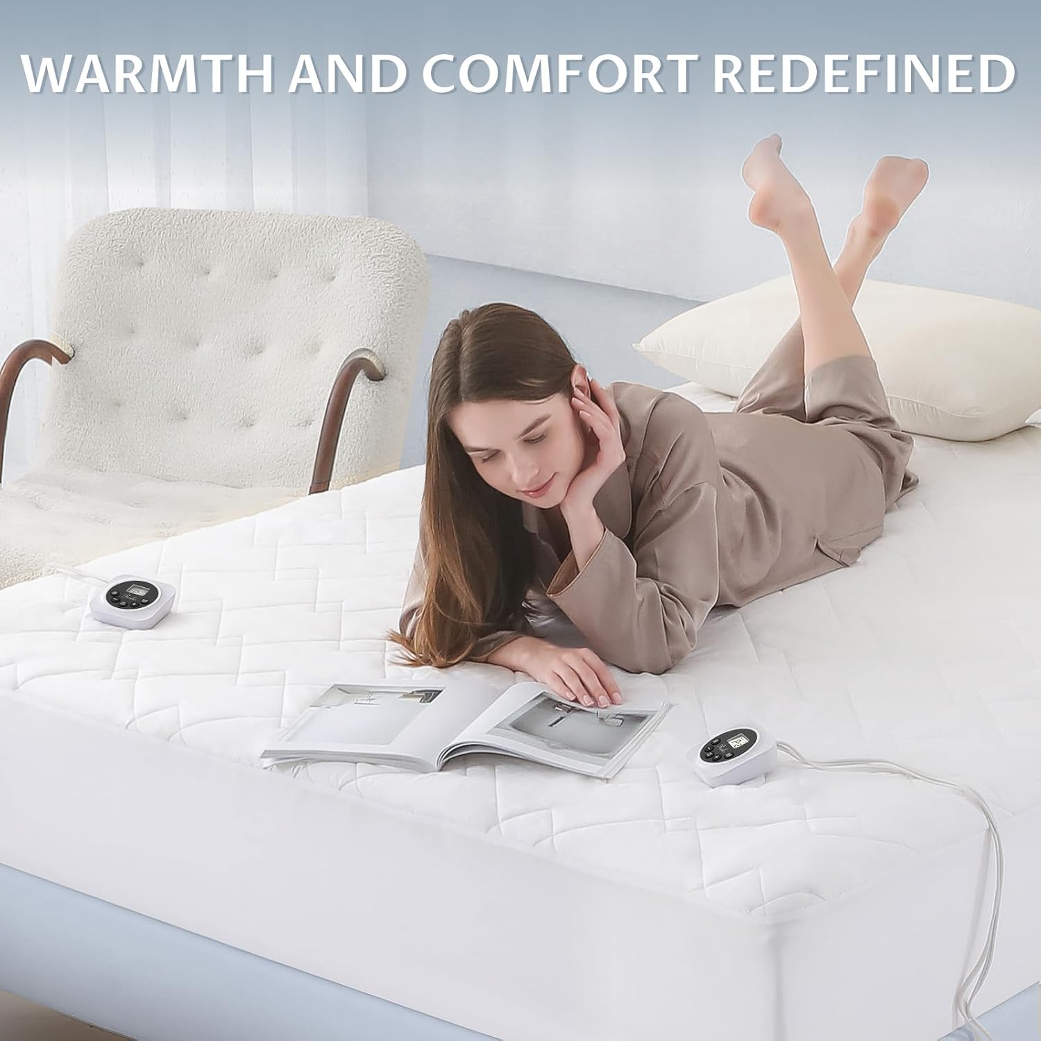Heated Mattress Pad King, 3D Air Fabric, Preheat & Memory for Cold Winter