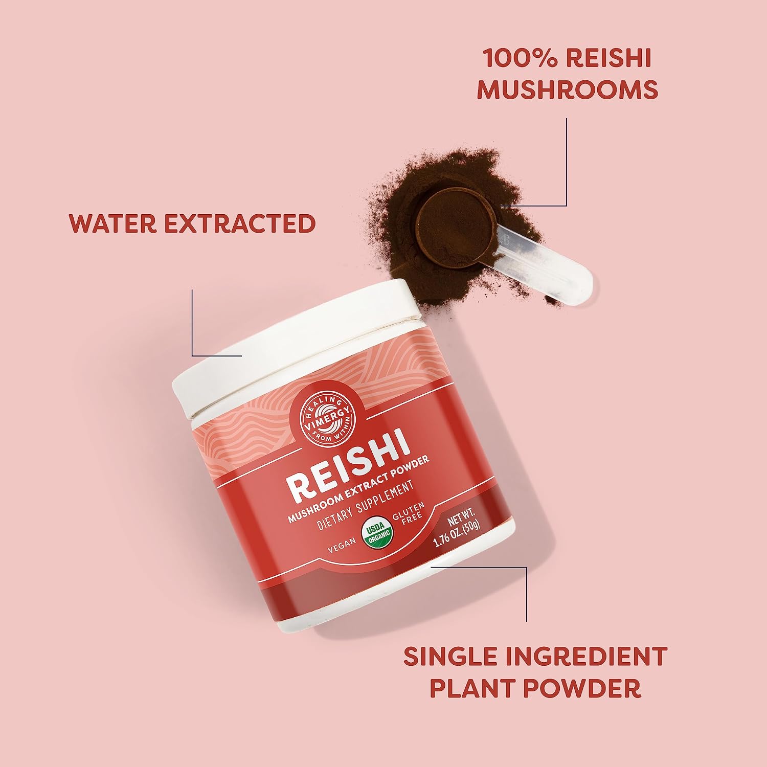 Vimergy Reishi Powder – Superfood Cellular Support* – Benefits Immune Health* – USDA Certified Organic, Vegan, Paleo-Friendly, Gluten-Free – 33 Servings | Superfood Cellular Support*, Adaptogen*, Boosts Immunity*, Vegan, Alcohol & Gluten-Free Supplement