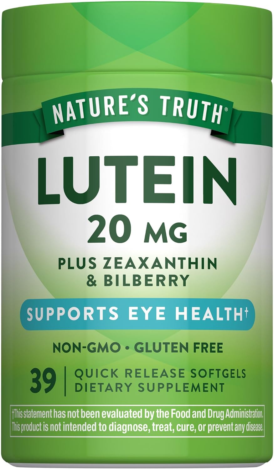 Nature's Truth Lutein and Zeaxanthin | 20 mg | 39 Softgels | with Bilberry | Non-GMO & Gluten Free Supplement