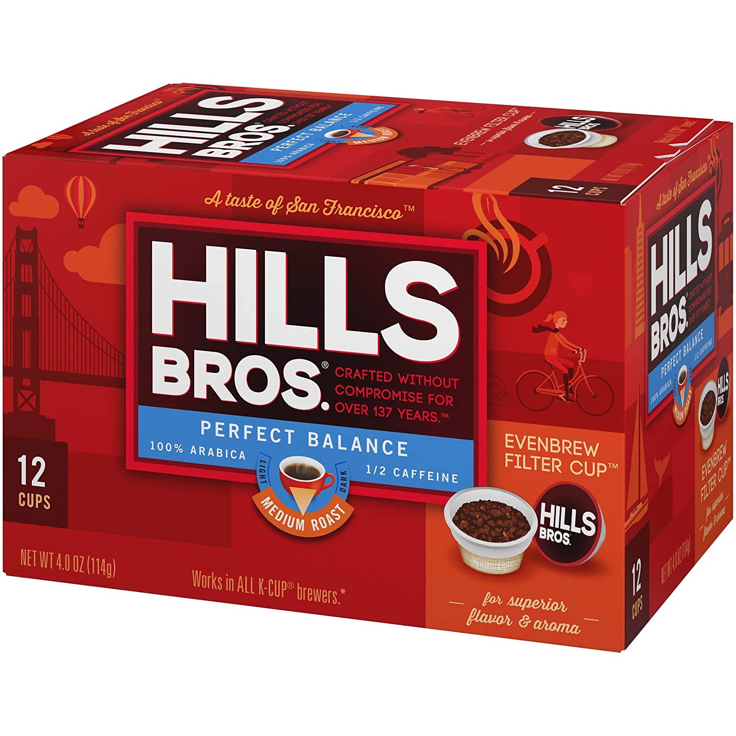 Hills Bros Single Serve Coffee Pods, 100% Colombian Ground Coffee, Medium Roast, 12 Count – Keurig Compatible, Roasted 100% Arabica Beans, Smooth Balanced Flavor
