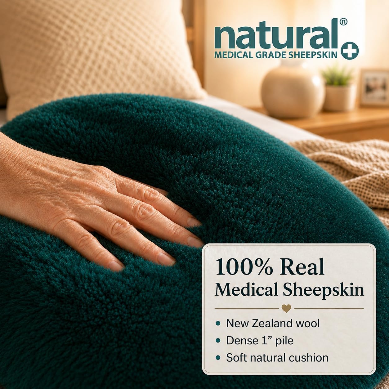 Natural Medical Sheepskin Pad, Non-Slip Back, Natural, 17 x 17 in, 1 Pack
