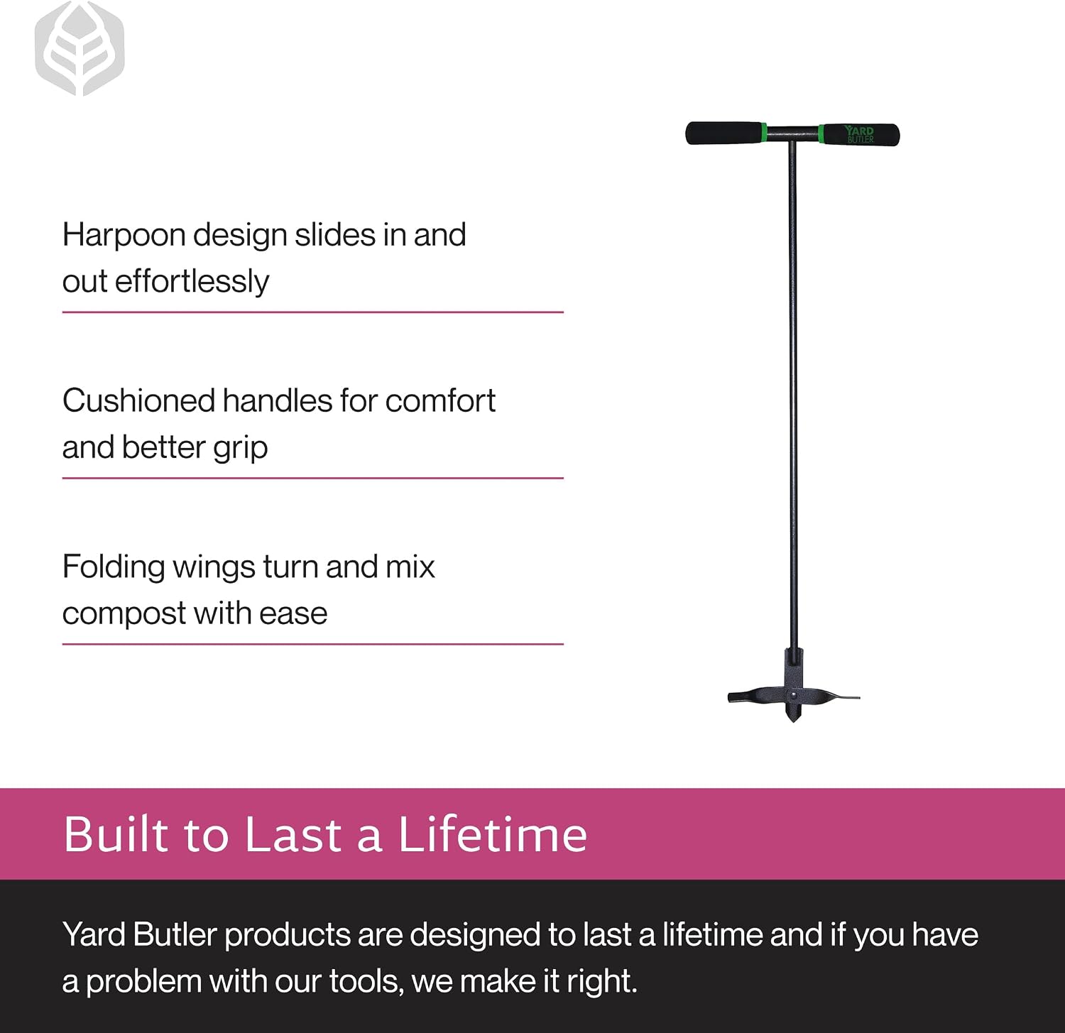 Yard Butler Manual Lawn Coring Aerator, ID-6C - Lawn Care Tool for Aerating - Long-Handled - Power-Coated Steel Construction - Comfortable Cushioned Handles Garden Tool - Easy to Use | Long-Handled Aerator, Powder-Coated Steel Construction, Cushioned Han…