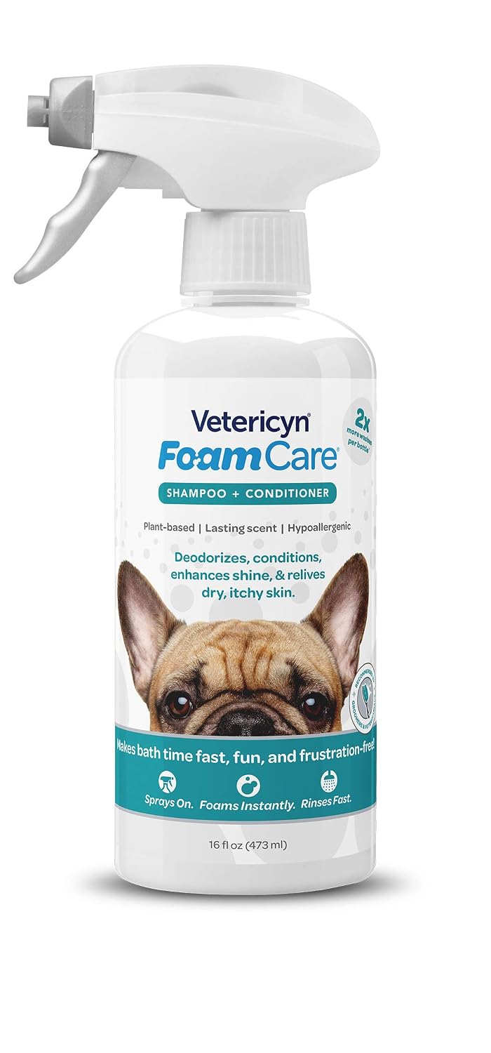 Vetericyn FoamCare Medicated Dog Shampoo - Instant Foaming, Spray-On Hypoallergenic Shampoo, Medicated Formula for Sensitive Skin, Safe for Dogs and Cats. 16 Ounce