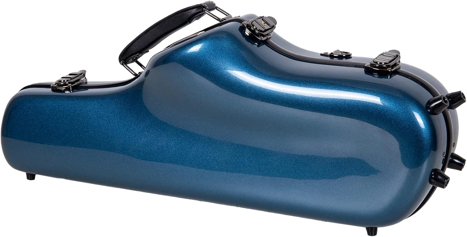 Crossrock Alto Saxophone Case-Fiberglass Hardshell with Backpack Straps in Blue