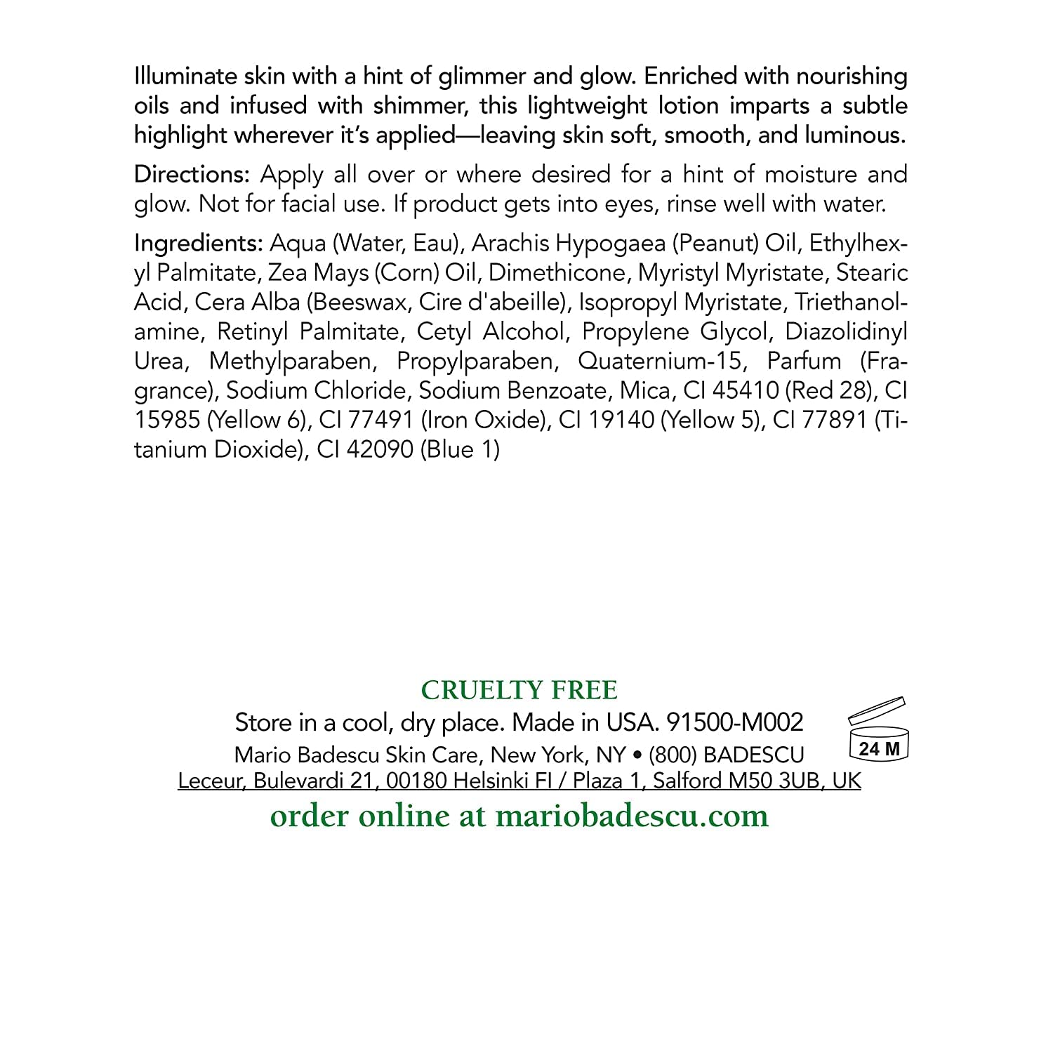 Mario Badescu Body Lotion, Nourishing and Softening Body and Hand Moisturizer For All Skin Types