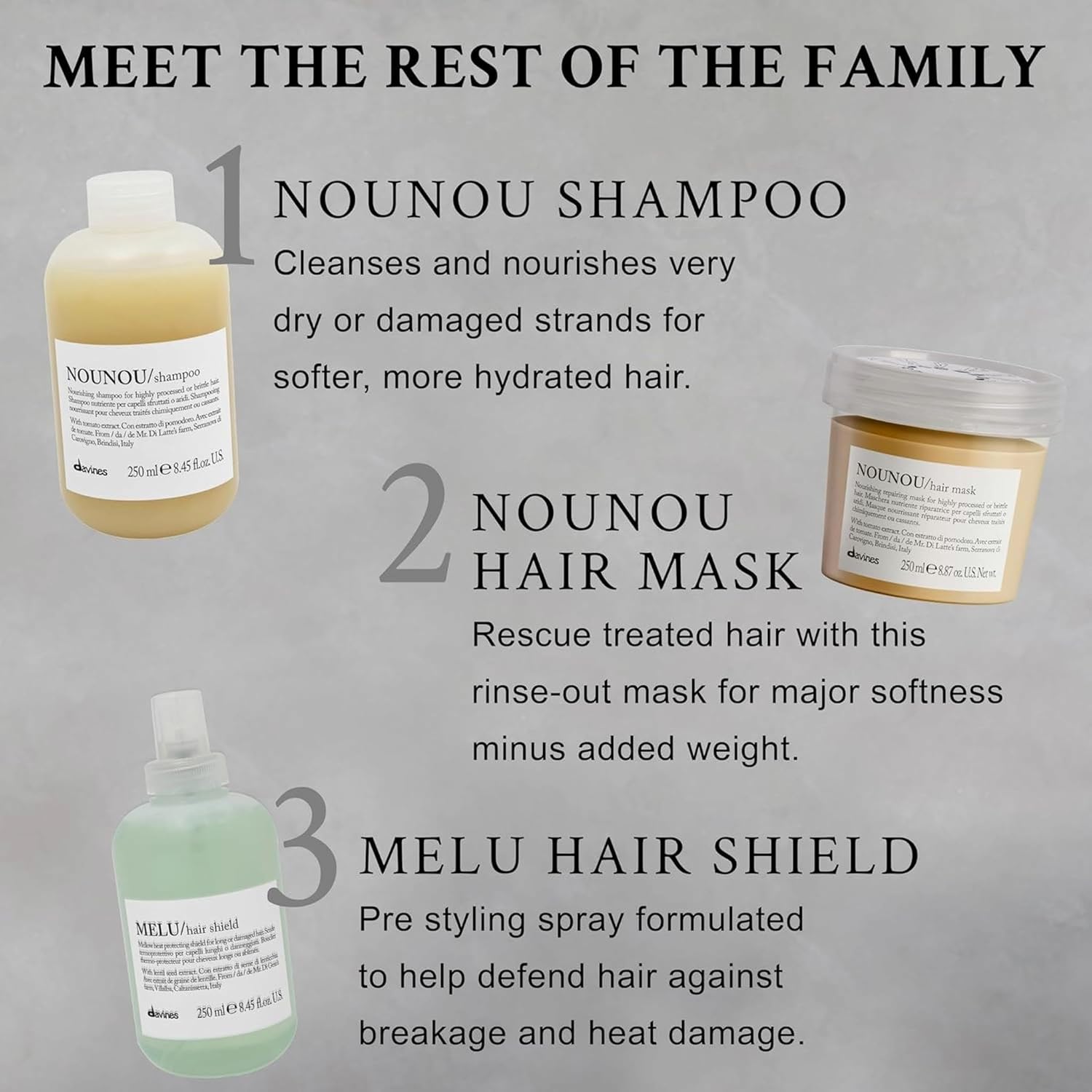 Davines NOUNOU/Shampoo, Nourishing Cleanser for Damaged, Processed or Brittle Hair - Restores Natural Softness, Shine & Body with Lupin- Hydrates Chemically Treated Hair