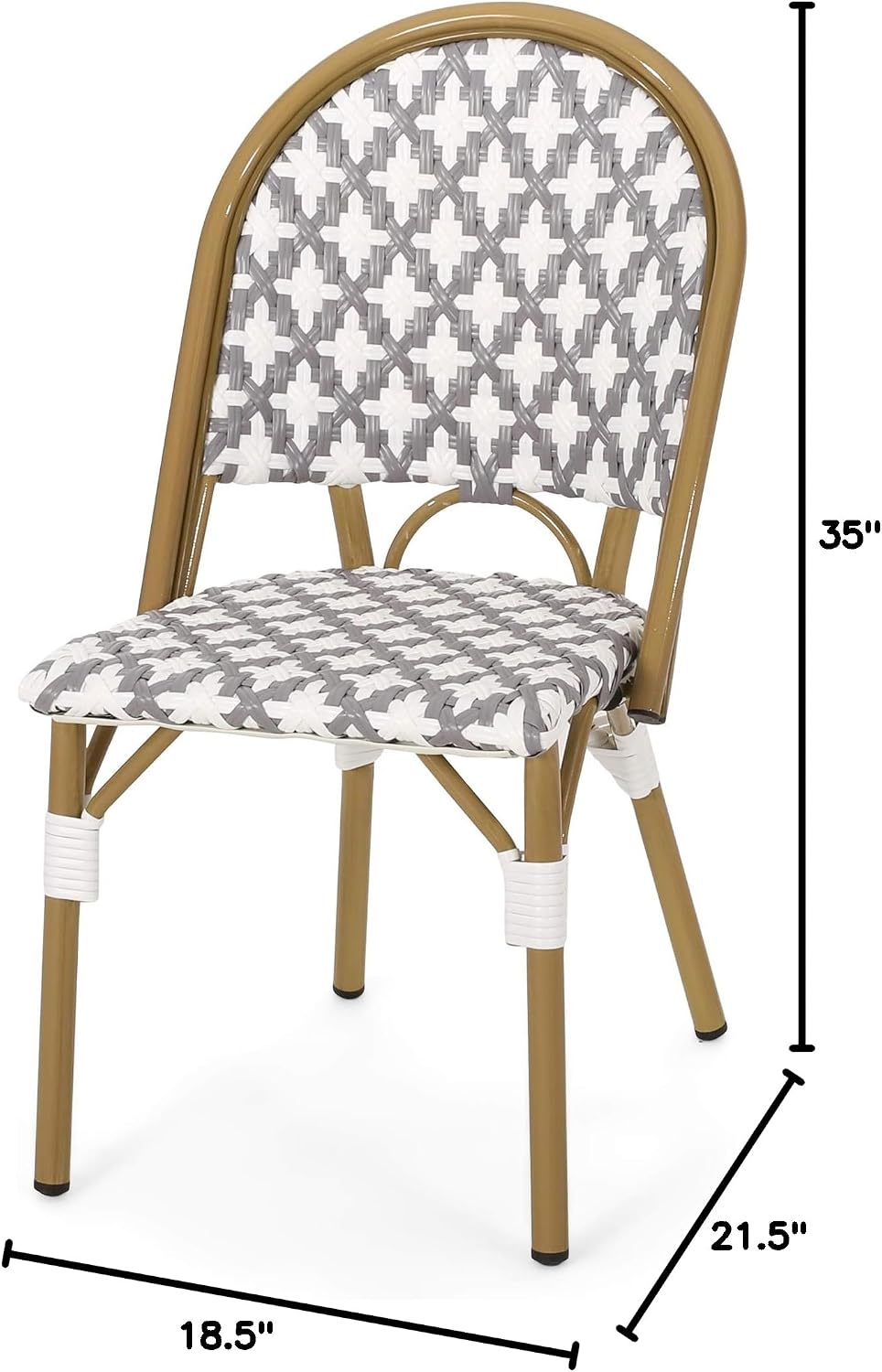 Christopher Knight Home Anastasia Outdoor French Bistro Chair (Set of 2), Black + White + Bamboo Print Finish