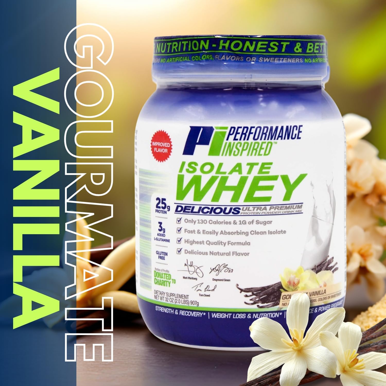 PERFORMANCE INSPIRED Isolate Whey Protein Powder – Vanilla – 25G – 2lb | All Natural - Fast Absorbing - Added L-Glutamine - Contains BCAAs