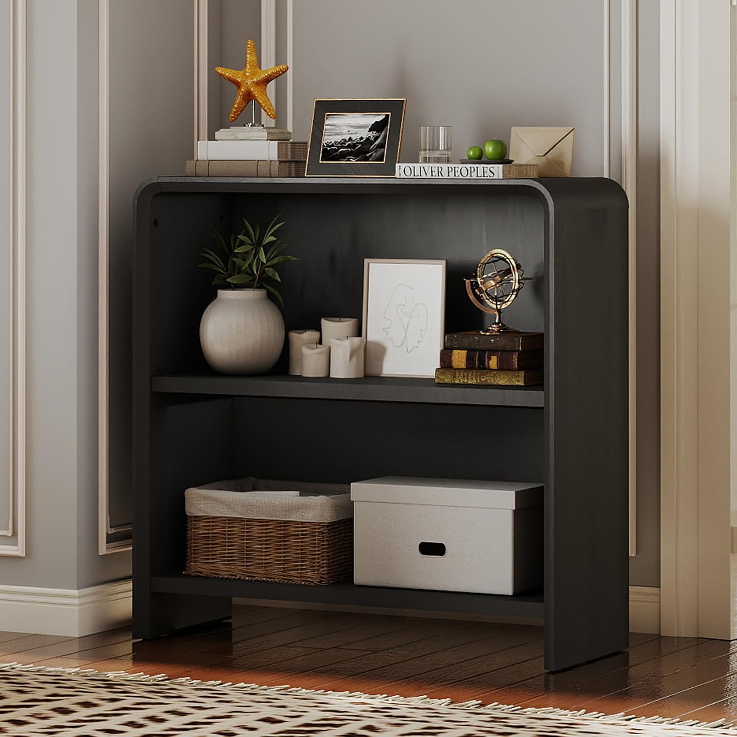 Bevfint 44" Bookcase Tall 3 Shelves Wood Bookshelf with Curved Soft Edges, Heavy Duty Storage Cabinet for Professional Home Office and Living Room, Modern Natural Oak Grain Finish