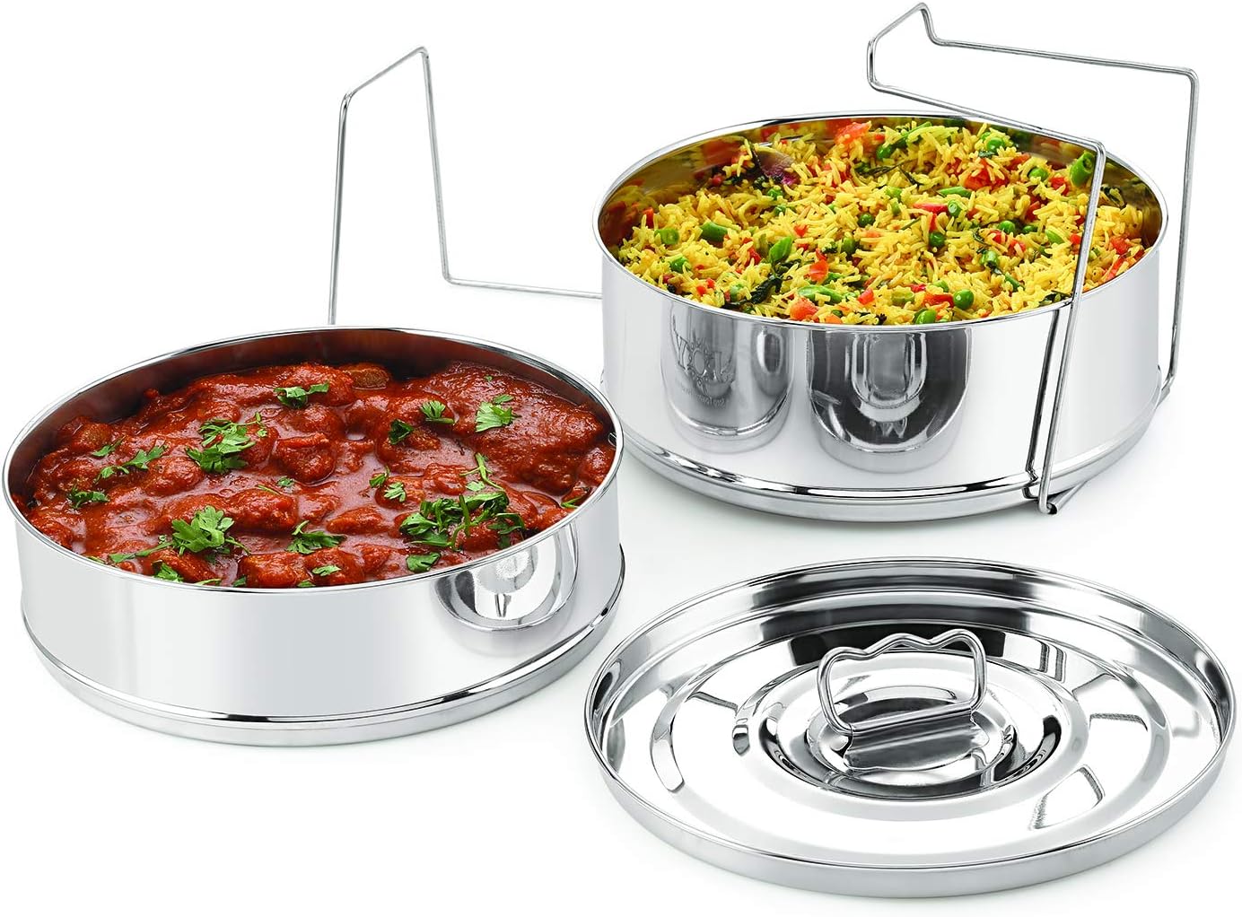 Stackable Stainless Steel Insert Pans - Inserts for Instant Pot - Pan for Instapot - Accessories for Instant Pot- FITS 6 QT and Above - Single Size - Pressure Cooker Steamer Pan Accessories