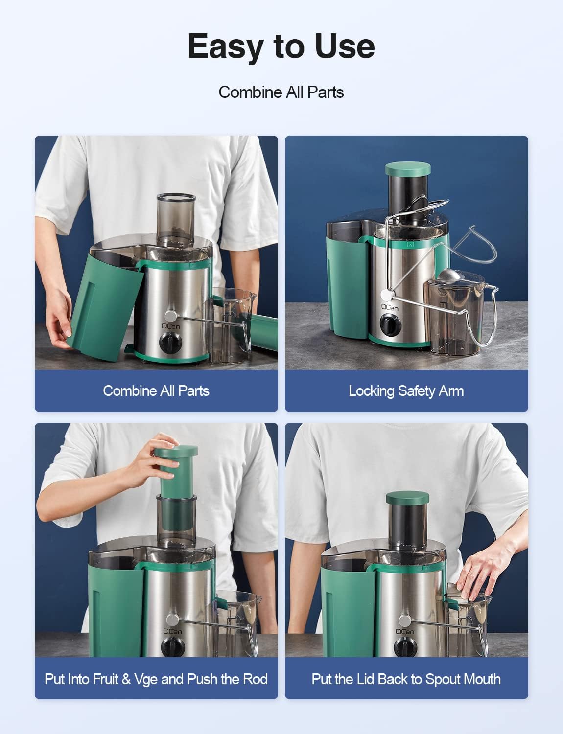 QCen Juicer Machine 500W Centrifugal Juicer with Extra Wide Feed Chute