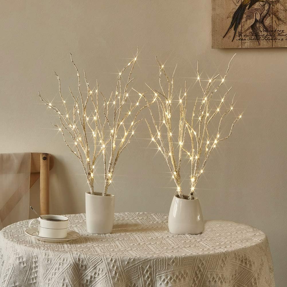 Fudios Lighted Branches with Timer 70 LED Fairy Lights 18in Battery Operated, Willow Branches with Lights for Vase Christmas Holiday Home Decor