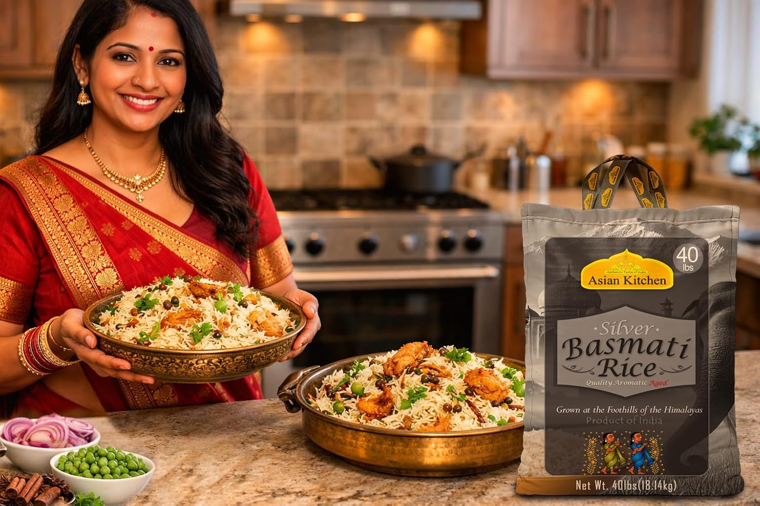 Asian Kitchen Platinum White Basmati Rice Extra Long Aged 20lbs (9.08kg) ~ All Natural | Gluten Friendly | Vegan | Indian Origin | Export Quality