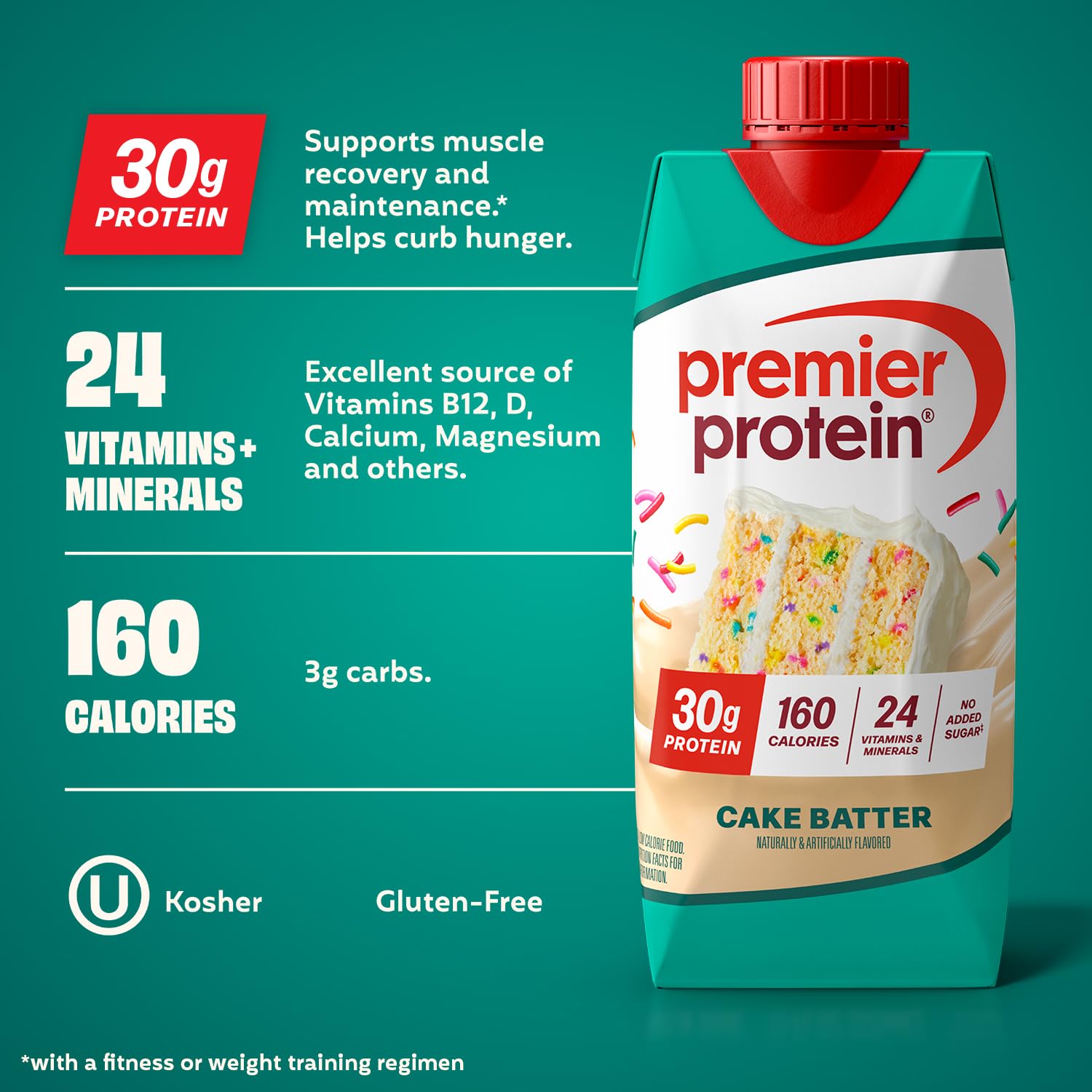 Premier Protein 30g High Protein Shake, Vanilla, 12 Pack | 160 Calories, 24 Vitamins & Minerals, No Added Sugar, Supports Muscle Health, Gluten-Free, 11 oz
