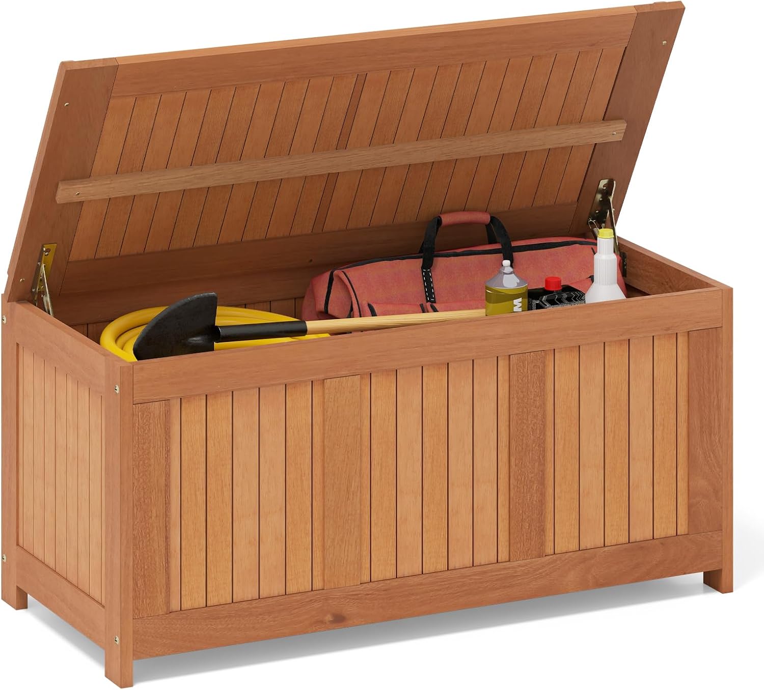 Tangkula 46 Gallon Acacia Wood Deck Box, Garden Backyard Storage Bench, Outdoor Storage Container for Patio Furniture Cushions and Gardening Tools