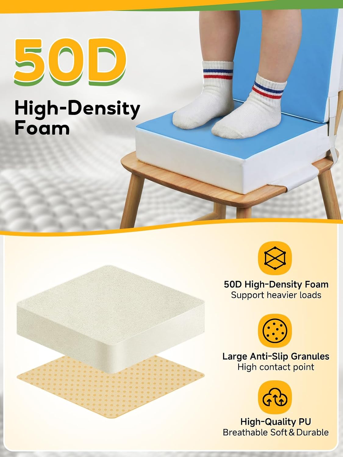 Booster Seat for Kitchen Chair - Toddler Booster Seat for Dining Table - PU Washable Double-Safety Straps with Buckle
