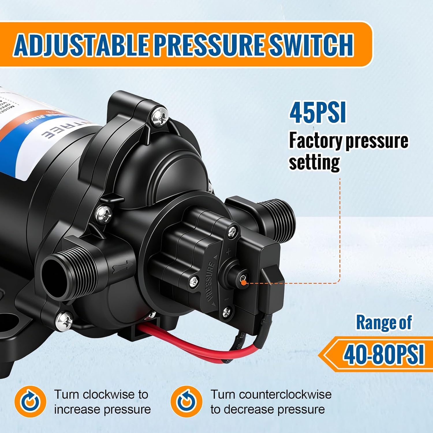 YOUNGTREE RV Water Pressure Diaphragm Pump 110V 4.0GPM 50PSI On Demand Fresh Water Transfer Pump 110Volt AC with Garden Hose Adapters for Irrigation Home Pool Draining Sprinkler