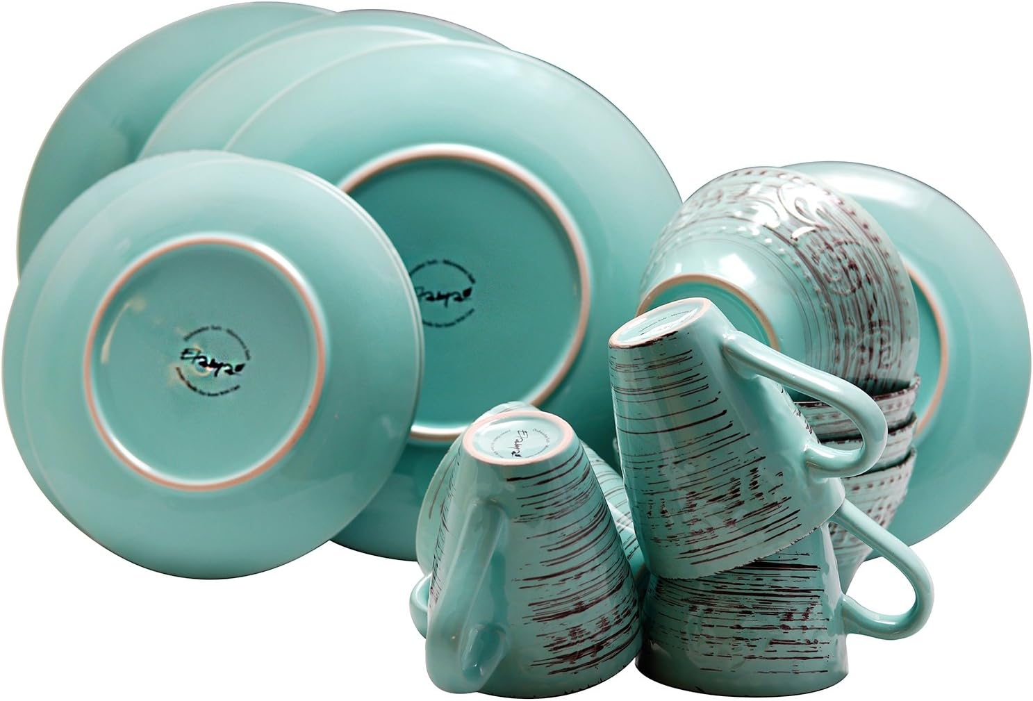 Elama Malibu Waves 16Piece Dinnerware Set In Turquoise