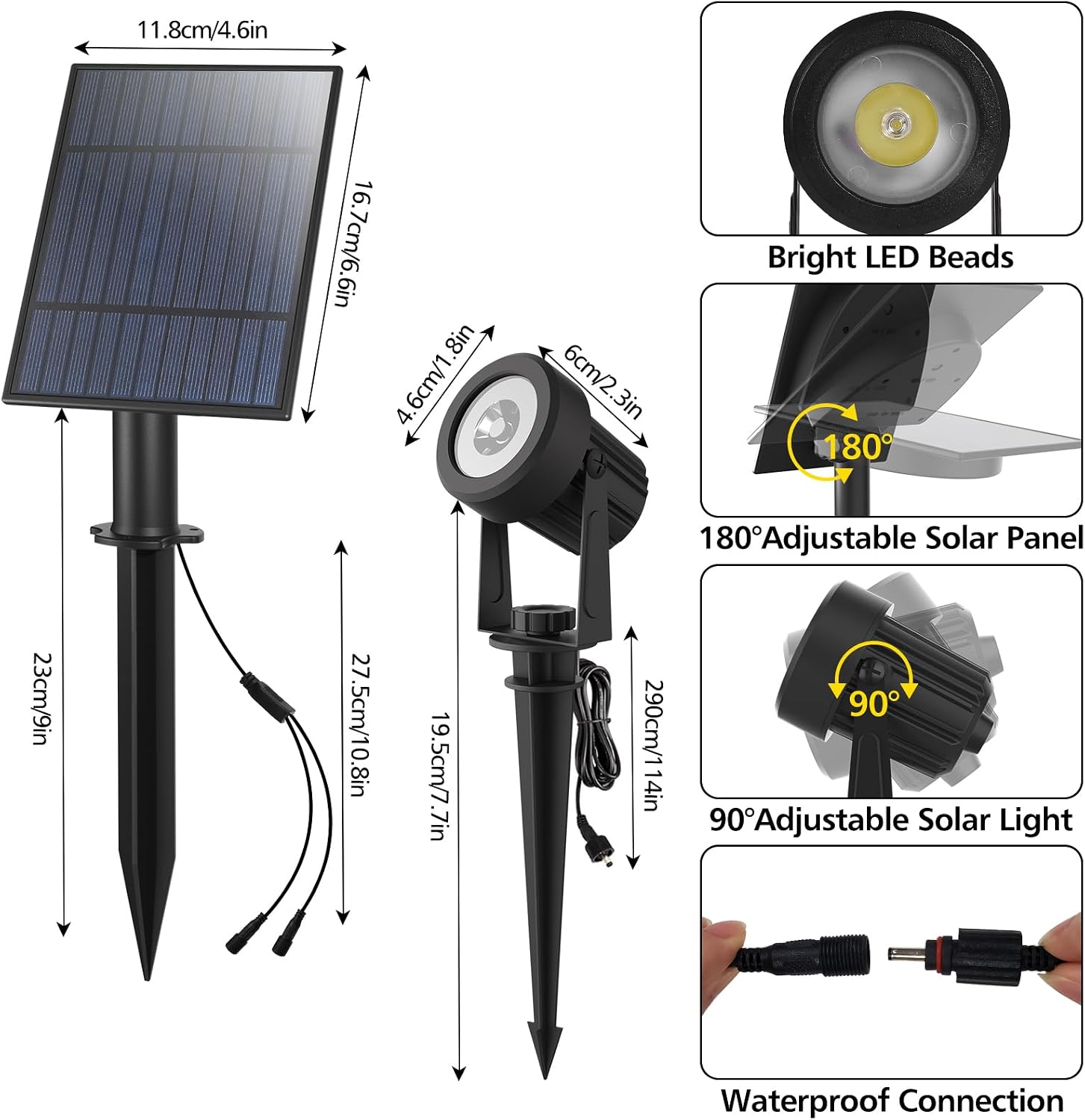 T-SUN Solar Spot Lights Outdoor, Dual Head Solar Spotlights, Cool White | IP65 Waterproof, 2 Brightness Modes, Dusk to Dawn Solar Uplights for Garden, Yard, Pathway, Patio, Lawn